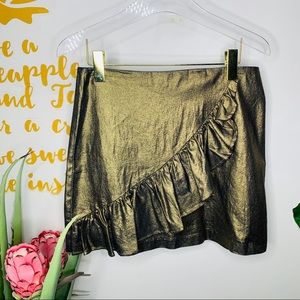 Gianni Bini Metallic Gold Ruffle Mini Skirt Large